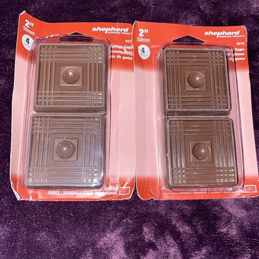 Shepherd Hardware 9076 2” Square Caster Cups Brown – 8 Pack (2 x 4pc Sets) NWT